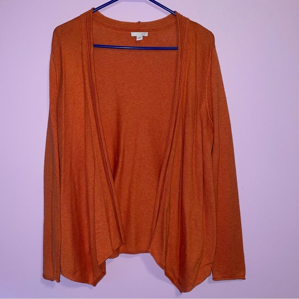 J Jill SP Orange Cardigan Silk Wool Blend Sweater Open Front